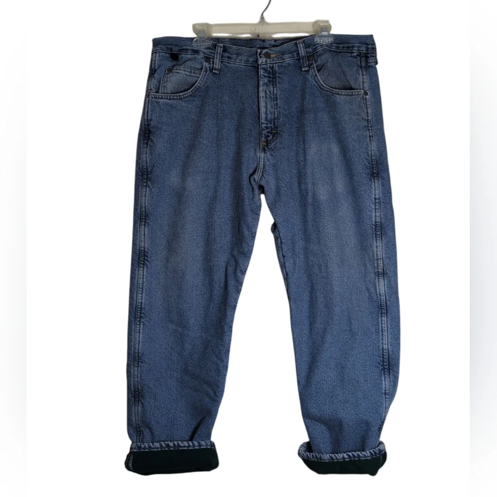 Wrangler Rugged Wear Men's Thermal Jeans‎ - Stonewash, 36W x 28L Green Lining